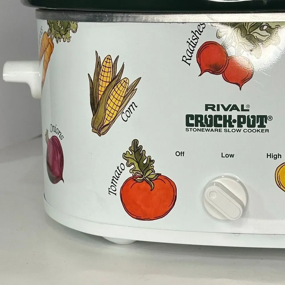 Vintage Rival Crockpot Stoneware Slow cooker Oval Vegetable Design Model 3755 5.